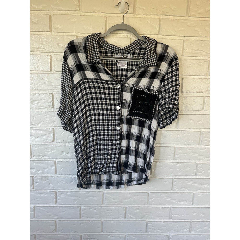 Faith Plaid Patchwork Button Top | Tumblr Girl Soft Grunge Y2K Alt Blouse Size M